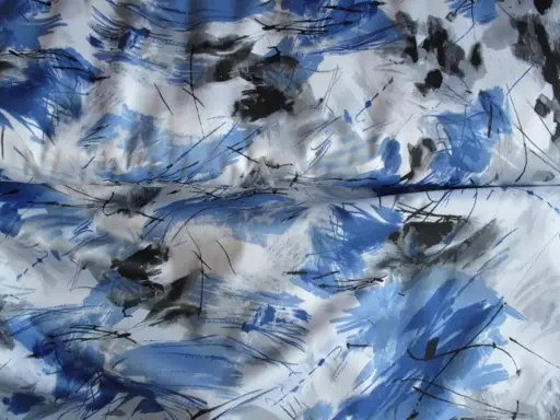 Satén elastický hrubý bavlna zmes Denisa abstrakt/bielo- svetlomodrý