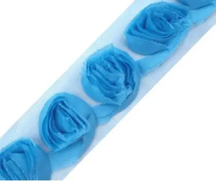 Prýmka šifónové ruže na tyle 50mm/azúrová modrá