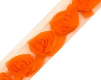 Prýmka šifónové ruže na tyle 50mm/oranžová