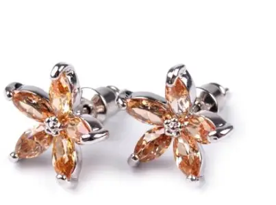 Náušnice kovové kvietky s kamienkami 12mm/oranžové