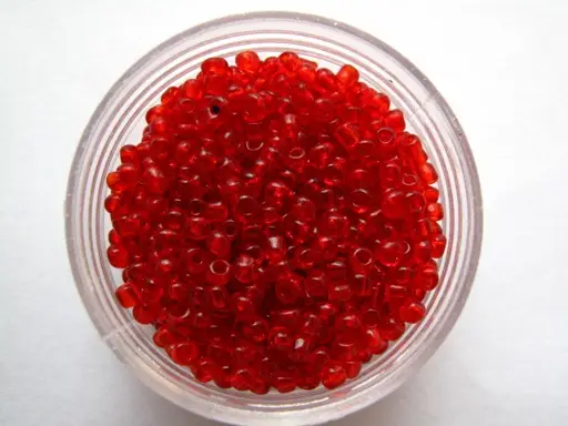 Korálky sklenené rokajl 2mmx 14g/jahodová červená priesvitná