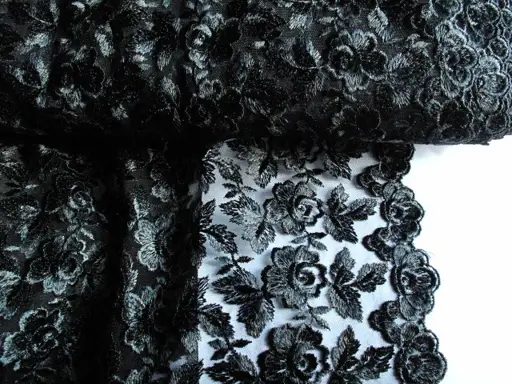Krajka elastická vyšívaná  ruže 110cm/čierna