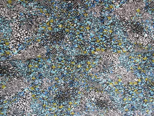 Umelý hodváb pevný Lorenzo drobné kvietky abstrakt/modro- tyrkysový