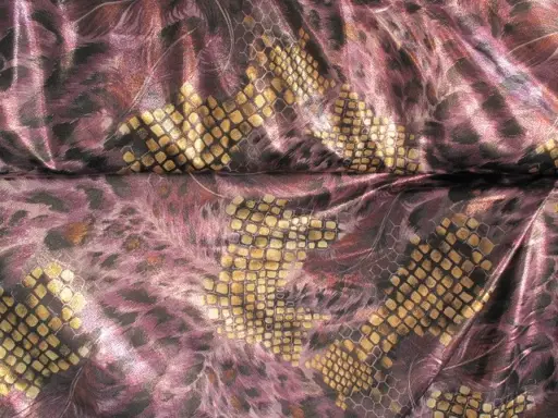 Úplet Polyester elastický hologram pierka 2219/zlato- fialový