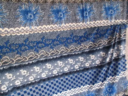 Úplet Polyester elastický morský Selena/bielo- modrý indigo