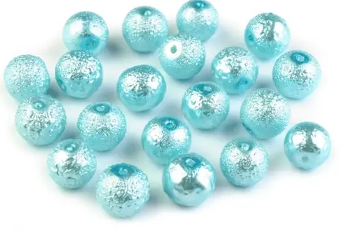Korálky sklenené perly voskované vrúbkované 10mmx 20ks/aqua modré