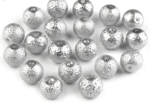 Korálky sklenené perly voskované vrúbkované 10mmx 20ks/strieborné