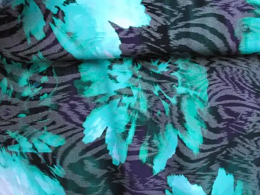 Úplet Polyester elastický lesklý bordúra kvety Nelson/čierno- smaragdový