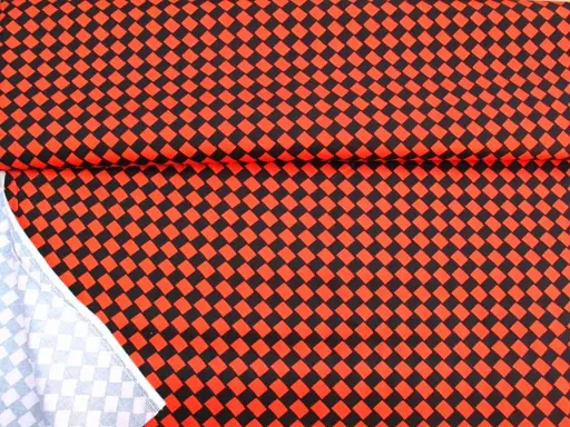 Plátno bavlna elastické hrubšie kosoštvorce/oranž- tmavomodrá