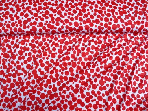 Úplet Polyester elastický lesklý Naomi bodky/červeno- biely