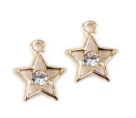 Korálky kovové prívesky hviezda s kamienkom 13x16mmx 5ks/kryštal- zlaté