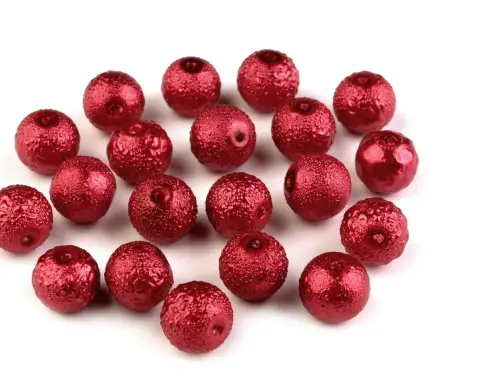 Korálky sklenené perly voskované vrúbkované 10mmx 20ks/malinové červené