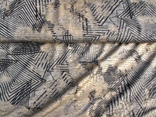 Úplet Polyester elastický geo melanž Johana/hnedo- zlato- béžovošedý