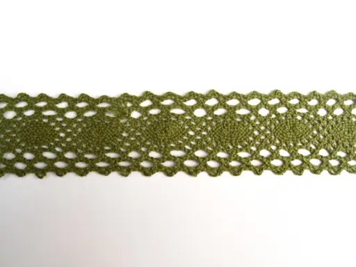 Krajka bavlnená paličkovaná 40mm/army zelená