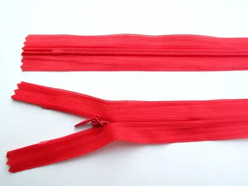 Zips skrytý dederon nedeliteľný 30cm/červený jasný