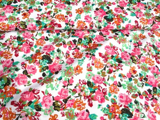 Plátno Bavlna elastické ruže/ružovo- zeleno- biele