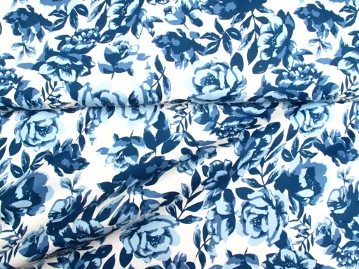 Plátno bavlna elastické hrubšie ruže/modro- maslové