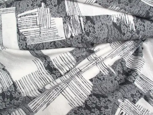 Pletenina polyester elastická krajková Riana/šedo- biela