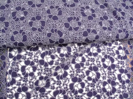 Úplet Polyester elastický tyl trikot kvety 17052/sivo- navy modrý