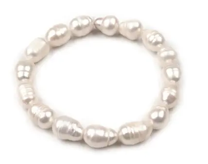 Náramok elastický perly voskované oválky perleťové 18mm/smotanový