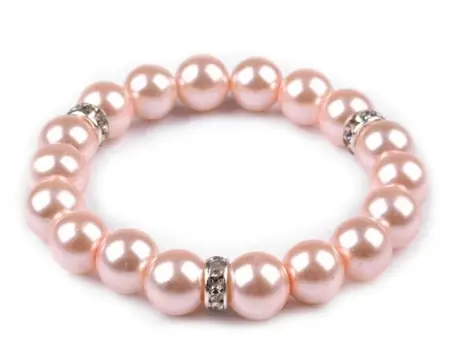 Náramok elastický voskované perly 19mm/kryštal- púdrový ružový
