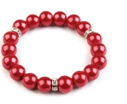 Náramok elastický voskované perly 19mm/kryštal- vínový červený