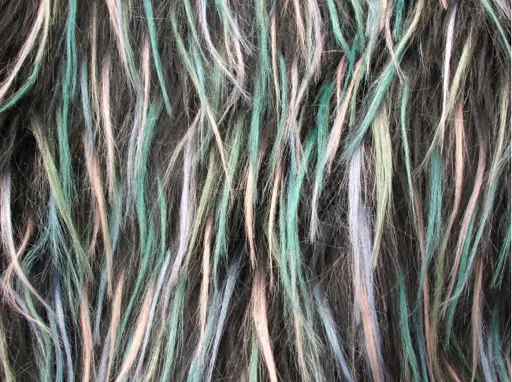 Kožušina umelá dlhší vlas melírovaný/svetlomodro- lila- smaragdovo- čierna