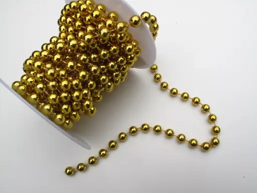 Perličky na šnúre metráž guličky 8mm/zlaté
