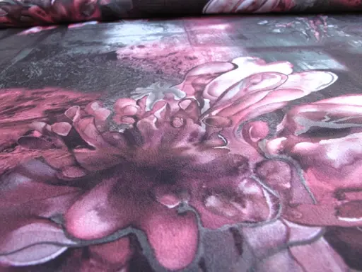 Šifón elastický abstrakt kvety 18017/ružovo- šedý tmavý