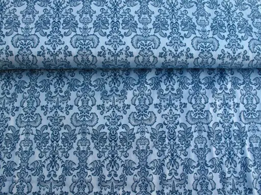 Žakar elastický ornamenty/svetlomodro- oceľový modrý