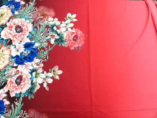 Mušelín elastický bordúra fototlač čínske ruže 18514/maslovo- ružovo- paríž- mentol- bordový