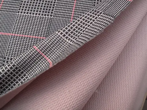 Kabátovina elastická pletenina glenček káro/staroružovo- lososovo- čierna