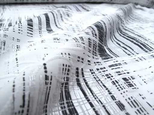 Úplet Polyester elastický metalová tlač pruhy Sven/čierno- strieborno- biely