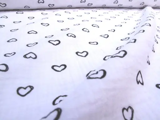 Gázovina pevná dvojitá srdiečka 19002/čierno- biela