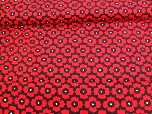 Plátno Bavlna elastické hrubšie makové kvety/čierno- červené