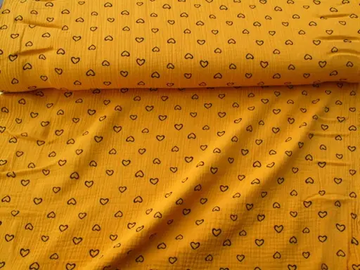 Gázovina pevná dvojitá srdiečka 19002/čierno- zlatožltá