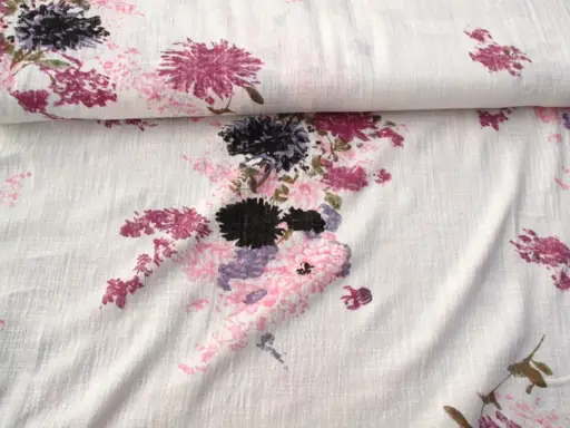 Gázovina pevná kytice 19031/ružovo- baklažán- čierno- smotanová