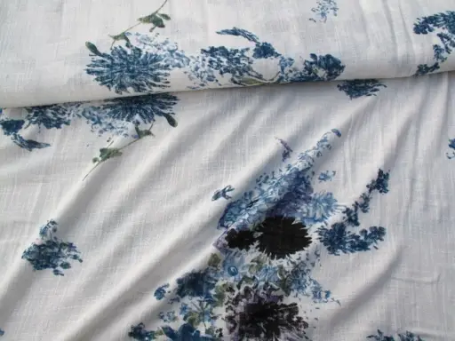 Gázovina pevná kytice 19031/modro- čierno- smotanová