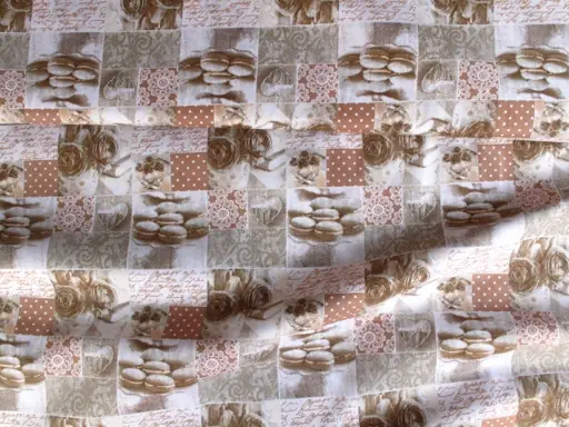 Bavlnené plátno obliečkovina digital patchwork/kapučino- šedo- krémovo- biele