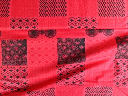 Bavlnené plátno obliečkovina patchwork ornamenty/čierno- červeno- koralovo červené