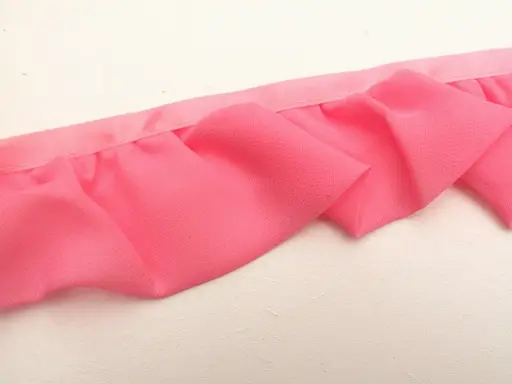 Prýmka riasená volániková šifón so saténovým lemom 60mm/ružová detská