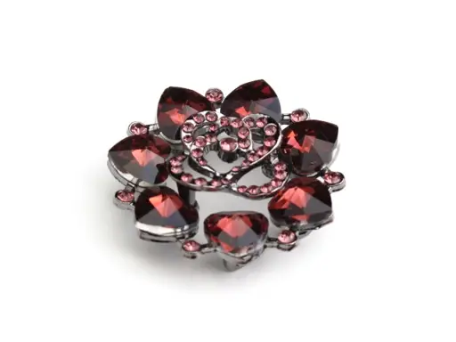 Gombík štrasový kovový ozdobný kvet srdiečkový 45mm/nikel čierny- baklažánový