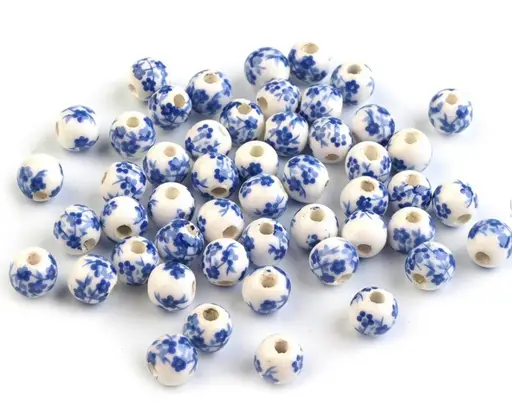 Korálky porcelánové kvietky 6mmx 5ks/modro- smotanové