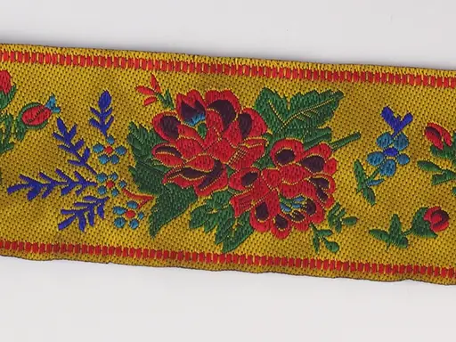 Vzorovka tkaná ruže kytičky 50mm/červeno- modro- trávovozeleno- žltá