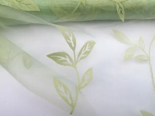 Organza rezaná zamatová potlač listy 38cmx9m/svetlozelená
