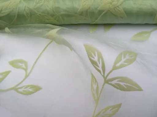 Organza rezaná zamatová potlač listy 38cmx9m/svetlozelená