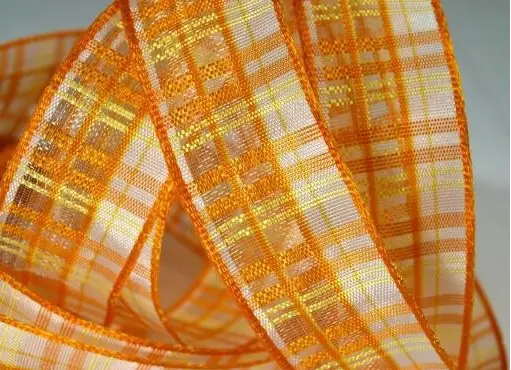 Stuha s drôtikom monofilová káro 25mm/oranžová