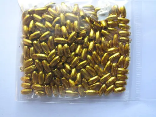 Korálky plastové kovový dizajn ryža 3x6mmx 5g/zlaté