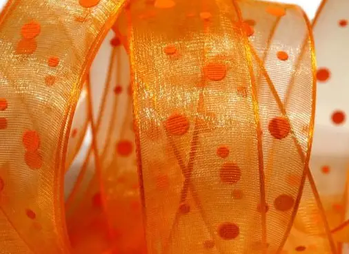 Stuha s drôtikom monofilová bodky 25mm/oranžová