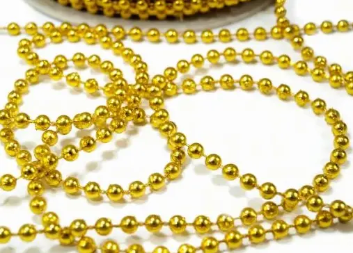 Perličky na šnúre metráž guličky 4mm/zlaté